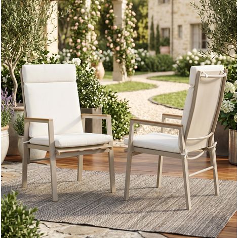 Set de 2 sillas de exterior 72x57x101 cm de hierro beige con reposabrazos de madera compuesta (1/5)