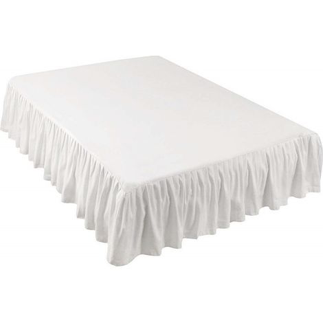 BEBUSINGOTO Amazon Basics Jupe de lit légère à volants, style classique, microfibre douce et élégante avec hauteur de 35,6 cm, double, blanc, uni (1/4)