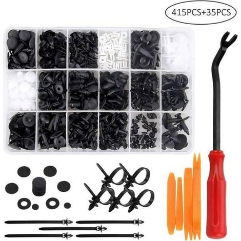 Rivets Clips en Plastique - - Lot de 415 - Couleurs Multiples - Outil Inclus - Boîte de Rangement Couleurs multiples (1/4)