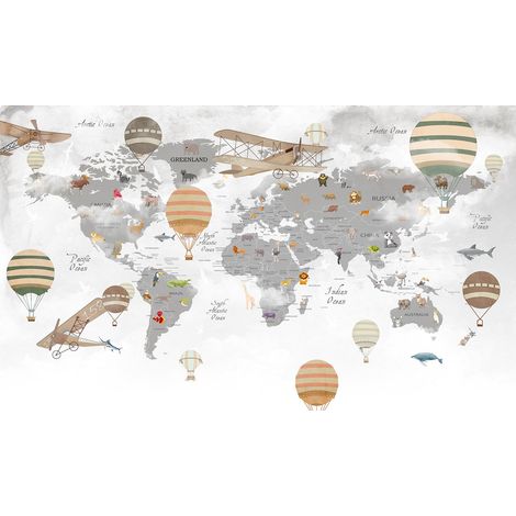 Papier peint panoramique Enfants - Carte du Monde - 260 cm x 154 cm (1/2)
