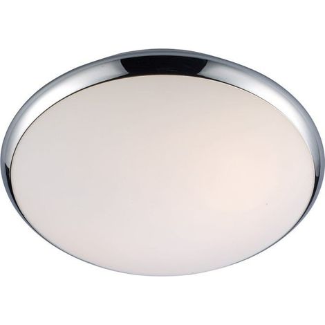 Italux Kreo - Plafonnier affleurant moderne Chrome, blanc 1 lumière avec abat-jour blanc, E27, IP44