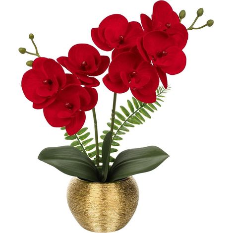 Kunstblumen Orchideen Phalaenopsis Topf Deko A-rot (1/5)
