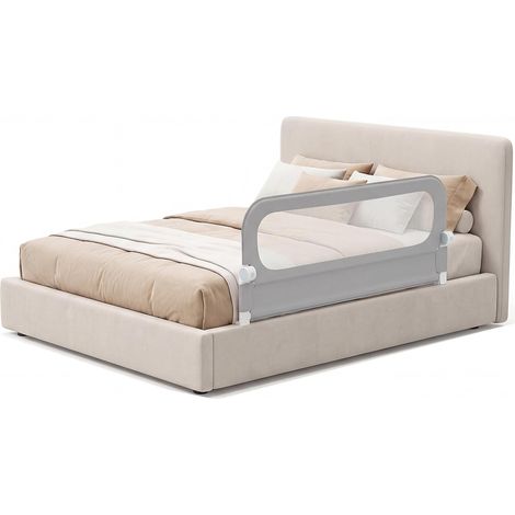COSTWAY Sponda Letto per Bambini 150cm,Altezza Regolabile a 3 Livelli,Cinghia di Sicurezza,Grigio (1/4)
