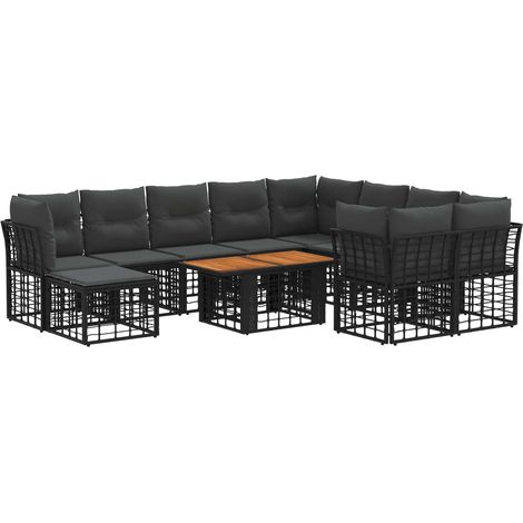 Set Divano da Giardino 11 pz Nero e Grigio scuro polyrattan vidaXL (1/5)