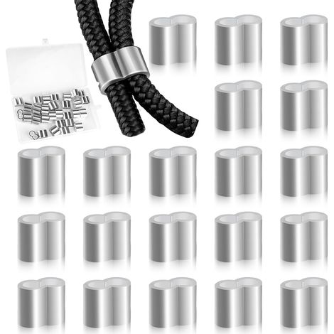Collier De Serrage En Aluminium - Diamètre Maxi Corde 8 mm - Préformé Pour Câble Élastique Ou Acier - Lot De 20 Pièces (1/5)