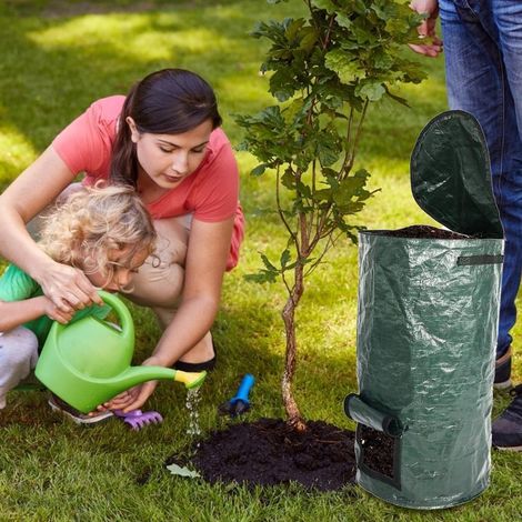 Lot de 2 sacs de compostage organique 15 gallons 34 gallons bacs à compost réutilisables en PE pour déchets de jardin et cuisine (1/5)