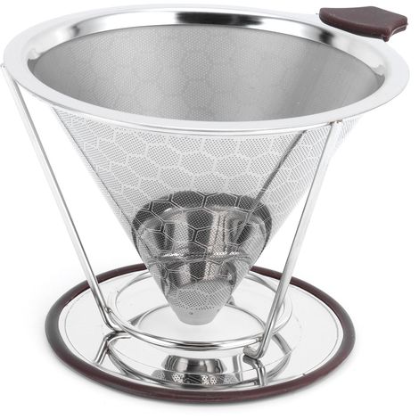 Filtre à café en acier inoxydable avec support, entonnoir à mailles, outil de cuisine pour la préparation du café (1 à 6 tasses). (1/5)