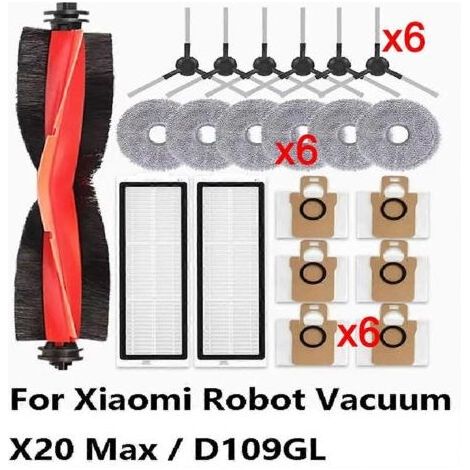Accessoires pour aspirateur robot Xiaomi X20 Max / D109GL : brosse principale, brosses latérales, filtre HEPA, brosse de nettoyage. (1/5)