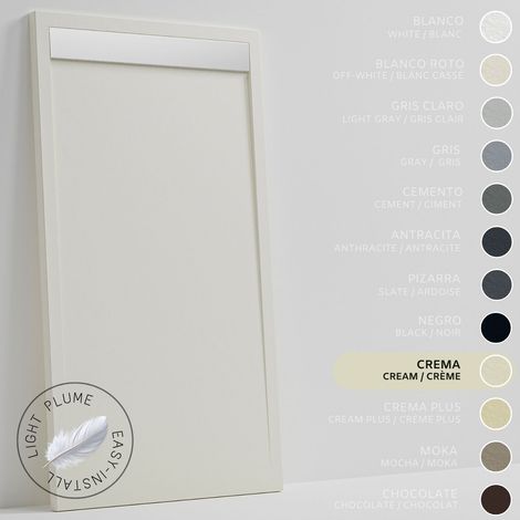 SOULHOME Duschwanne aus leichtem Kunstharz Schiefer-Textur - Farbe Creme - 130X70- Extraflach 3 cm. Edelstahlgitter (1/5)