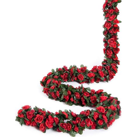 Guirlandes Artificielles 2,45 M Lierre Artificial Guirlande Vignes Suspendus Fleurs en Soie DéCoration Arche de Mariage Maison Jardin BalançOire FêTe Rouge (1/3)