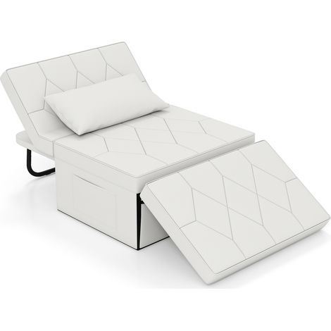 COSTWAY 4-in-1 Convertible Sofa Bed Folding Ottoman Sleeper Couch Lounger-White (1/5)