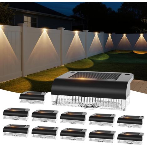 Applique Murale Solaire d'extérieur, 12 Pièces Lampe Solaire LED Extérieur Jardin, Lumières de Clôture Solaires, Lampe Murale Solaires Pour Escaliers, Marches, Clôtures, Rampes, Cour, Terrasse