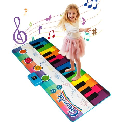 Tapis piano dansant enfant coloré avec 24 touches, 8 sons et surface rembourrée antidérapante pour chambre, salle de jeux et jardin (1/5)