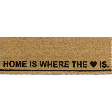Relaxdays Fußmatte Kokos BxT:40x120cm, mit Spruch HOME IS WHERE THE HEART IS, rutschfest, Türvorleger, natur