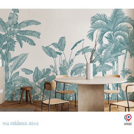 Papier peint : Fresque tropicale 5 - Intissé - L.200 x H.280 cm - Vert blanc (1/3)