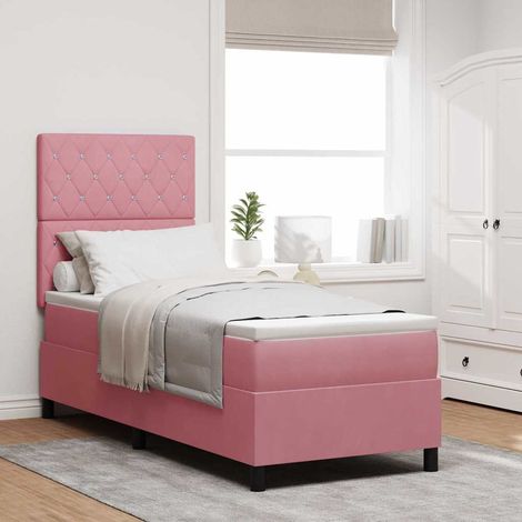 Cama tipo Box Spring con colchón Rosa 80 x 200 cm Terciopelo (1/5)