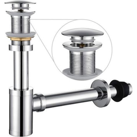Kit Siphon P Lavabo 1-1/4" Chromé - Bonde à Tirette Sans Trop-Plein - Laiton Massif - Installation Facile - Garantie Vie (1/4)