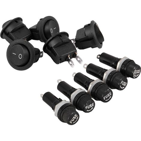 5 schwarze, runde SPST-Ein/Aus-Wippschalter mit 5 Einbau-Sicherungshaltern, 125 V AC, 15 A (1/5)