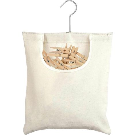 Sac à pinces à linge - Convient pour jusqu'à 100 pinces à linge - Panier ménager avec crochets - Sac à pinces à linge à suspendre - Réutilisable (1/5)