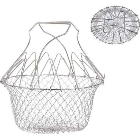 Panier a Frites Pliable en Acier Inoxydable - Passoire Cuisine Pliable - Panier Friteuse en Maille pour Cuisson frites, Vapeur & Rinçage Légumes & Fruits (1/5)