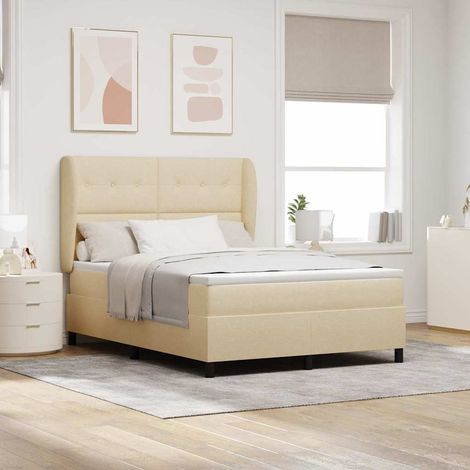 Cama tipo Box Spring con colchón Crema 140 x 200 cm tela