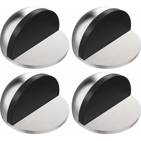 JKWG Butoir de sol en acier inoxydable, butoir de porte magnétique en métal autocollant pour portes en verre, portes de balcon, lot de 4, 2 types d'installation, butoir de sol avec vis et colle (argen (1/5)