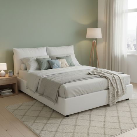 Talamo Italia Cama matrimonial Agnese, Cama contenedor con revestimiento de tela, 100% Made in Italy, Apertura frontal, adecuado para colchón 140x190 cm, Blanco, con embalaje reforzado (1/5)