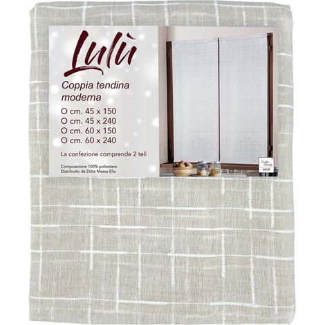 Coppia Tendina Moderna Lulù Beige - Tessuto Ricamato Geometrico, Semitrasparente, Facile Montaggio, 2 Teli COPPIA (2 TELI) CM. 45x150 (1/5)