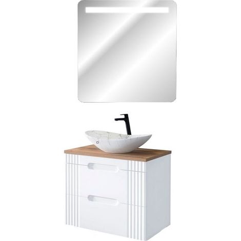 Meuble vasque à poser 80 cm + miroir LED Oceanie White - Livraison gratuite (1/5)