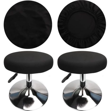 (4 Pièces Noir)Housse Tabouret Rond Housse Tabouret de Bar, Tissu de Luxe, Diamètre 30-40cm, Extensible, Infroissable, Lavable et Anti-Poussière