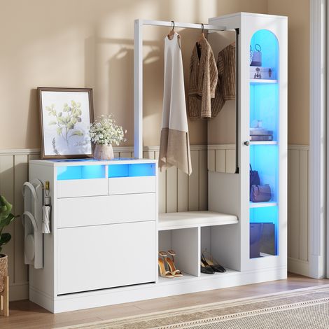 CHICFURN Mueble de recibidor 6 en 1 163 x 35 x 161 cm en aglomerado blanco, LED con app (1/5)