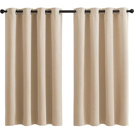 Rideaux occultants beiges pour chambre et salon — Lot de 2 panneaux — Rideaux thermiques isolants et assombrissants, à œillets, réducteurs de bruit et bloquant la lumière — 107 x 160 cm (1/4)