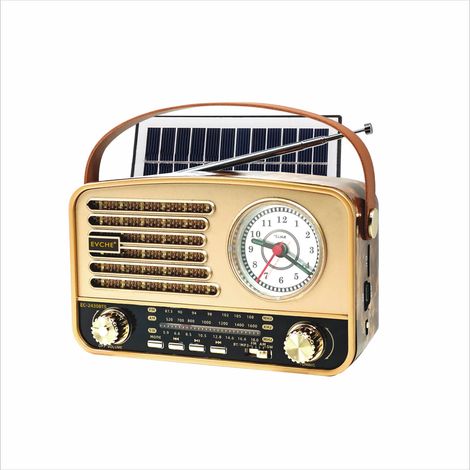 (Or clair) Radio toutes bandes - Horloge rétro - Panneau solaire - Haut-parleur Bluetooth - Carte TF - Lecteur USB (1/5)