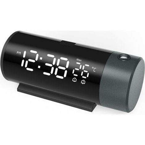 Réveil numérique Double avec projecteur LED, thermomètre, Bureau, Chambre à Coucher, Chevet, Rotation à 180°, Projection, répétition, Chargeur USB for téléphone (1/5)