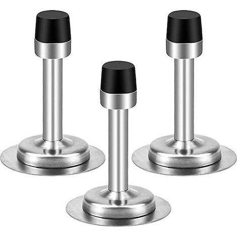 3-teiliger Türstopper, 2-in-1-Türstopper aus Edelstahl mit schwarzer Gummilippe zur Wandmontage (1/5)