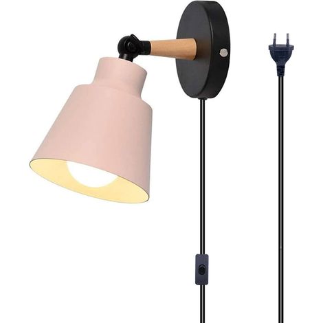Vintage Aplique de Pared Regulables Industrial Metal Madera Iluminación de Pared Interior E27 con Interruptor Cable de 1.8M - Rosa (1/5)