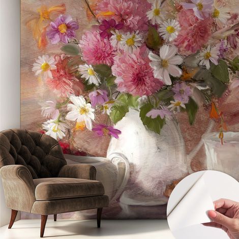 Selbstklebend Tapete - Wandgestaltung - Tapete Wohnzimmer - Flur Eingangsbereich Wiesenblumen 250x250 cm (1/5)