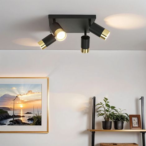 Deckenstrahler Aluminium verstellbar 25 cm breit in Schwarz Gold GU10 4-flammig