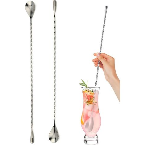 Cuillère À Cocktail - Acier Inoxydable - Long Manche Spiralé - Pour Barman Et Maison - Lot De 2