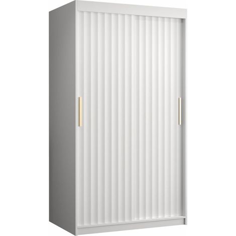 Armoire Hartford 334, Blanc, 200x100x62cm, Portes d'armoire: Coulissantes, Nombre d'étagères: 5