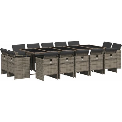 Set da Pranzo da Giardino 15 pz con Cuscini Grigio Polyrattan vidaXL (1/5)