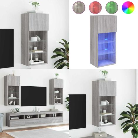 TV-Schrank mit LED-Leuchten Grau Sonoma 40,5x30x90 cm - TV Schrank - Holzwerkstoff Möbel - Regal - Wohnraum Dekoration - Smart Home - Home & Living (1/5)