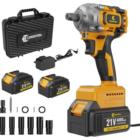 Clé à Chocs Sans Fil CONENTOOL 21V Brushless 680Nm Boulonneuse a Choc 4000mAh, 12 Accessoires, Sac de Transport (1/5)