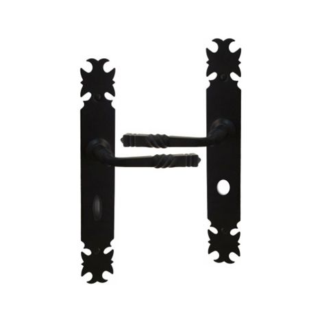 Ouvre&Déco – Lot de 2 poignées de porte ARMORIQUE – Fer forgé noir – Verrou de condamnation – Entraxe 195 mm pour salles de bains