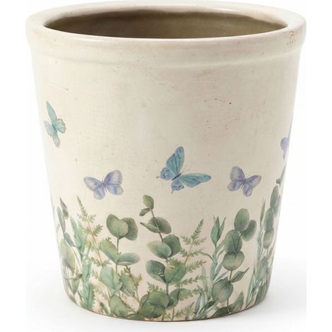 Pot de fleurs beige céramique papillon 15x14cm (1/2)