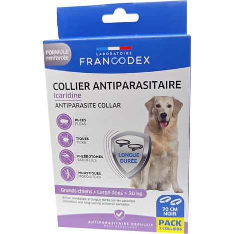 Colliers Antiparasitaire Icaridine X2 noir 70 cm pour Chien de plus de 30 kg - Francodex