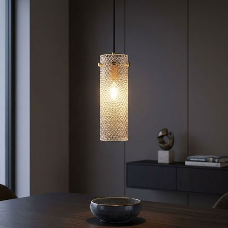 LED Pendelleuchte Hängelampe Esszimmerlampe gemustert goldfarben H 120 cm (1/5)
