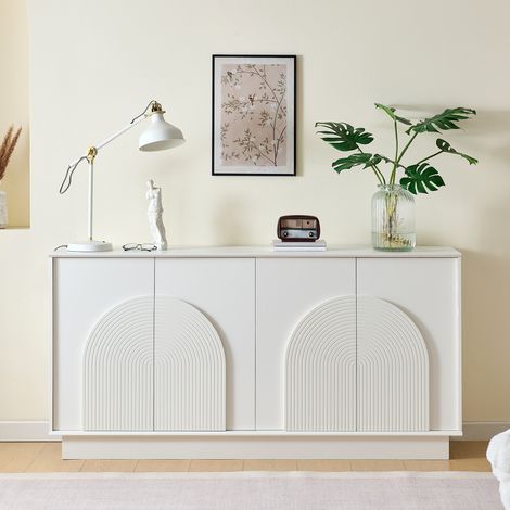 Sideboard mit 4 Türen und geschwungenen Paneelen, weiß, 160x38x80 cm (1/5)
