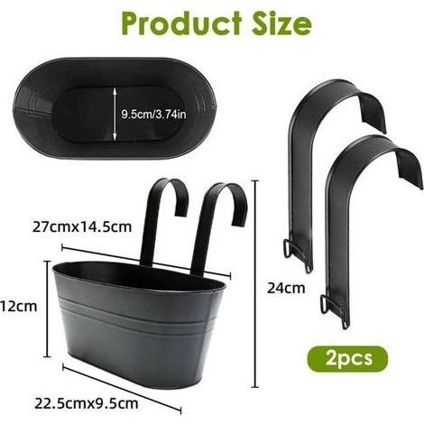 4 Pièces Pots de Fleurs Suspendus en Métal,Pots Suspendus Balcon avec Trou de Drainage, Pots Suspendus Noir avec Crochet Amovible pour Balcon, Clôture, , Mur,Maison Décor