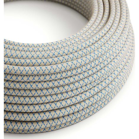 Creative-Cables, Cavo elettrico rivestito in tessuto, 50 m, Blu Steward-Beige RD65, sezione 2 x 0,75 mm², Rotondo, cotone e lino